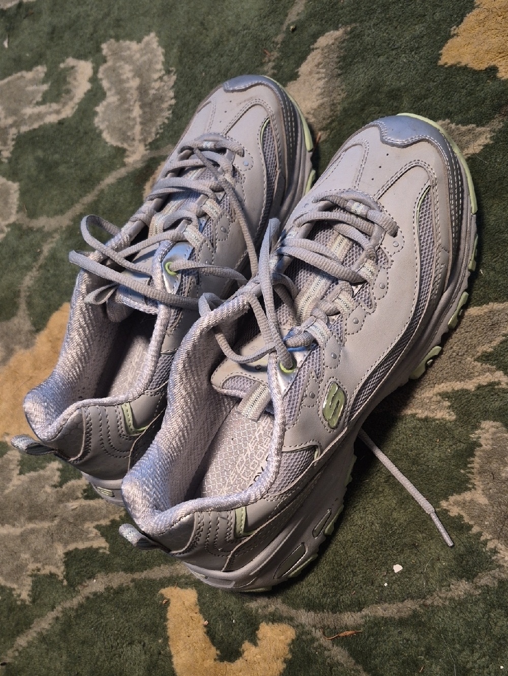 Skechers Kids Light Gray Sneakers with Lime Highlights